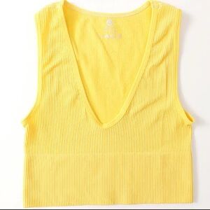 Yellow Ribbed V-Neck Crop Top